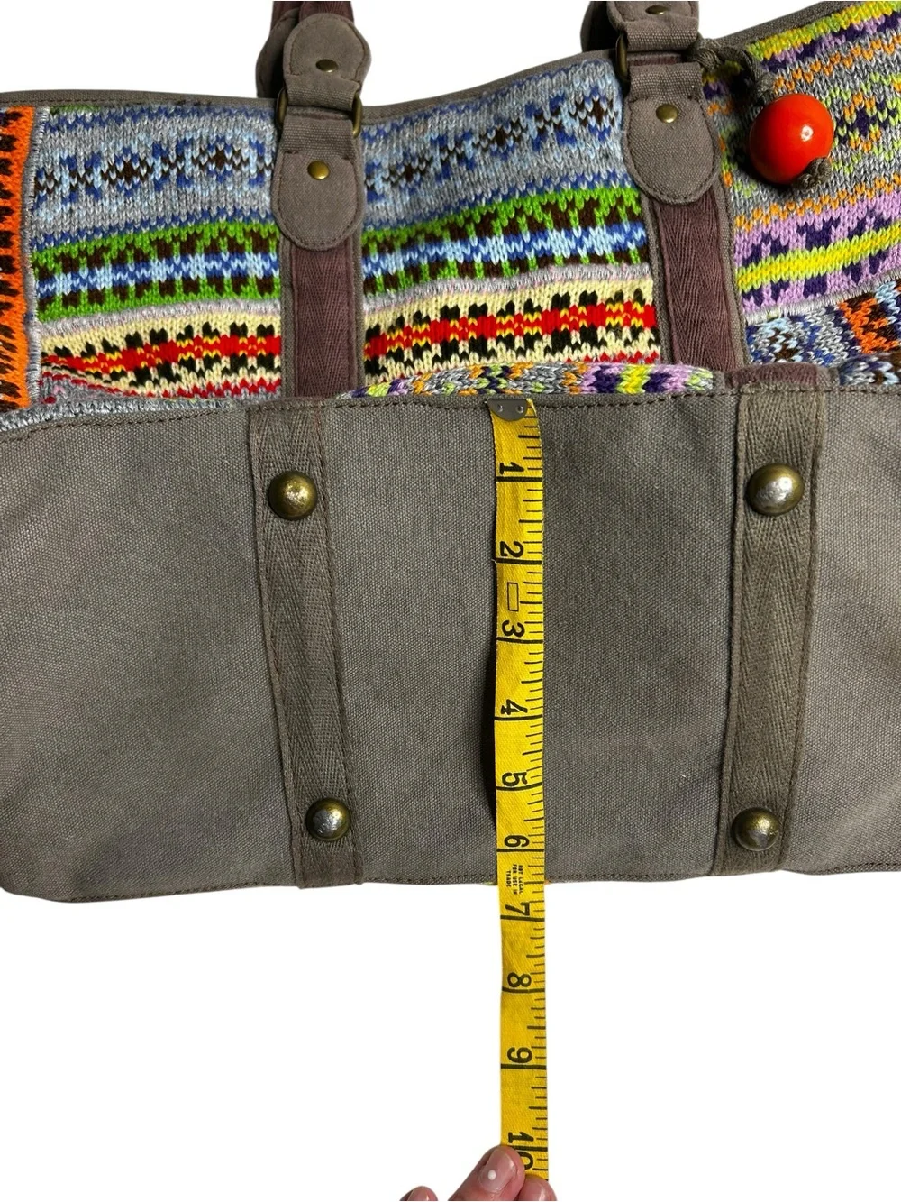 Free People Weekender Woven Tote Bag Boho Tribal Knit Orange Lined OS